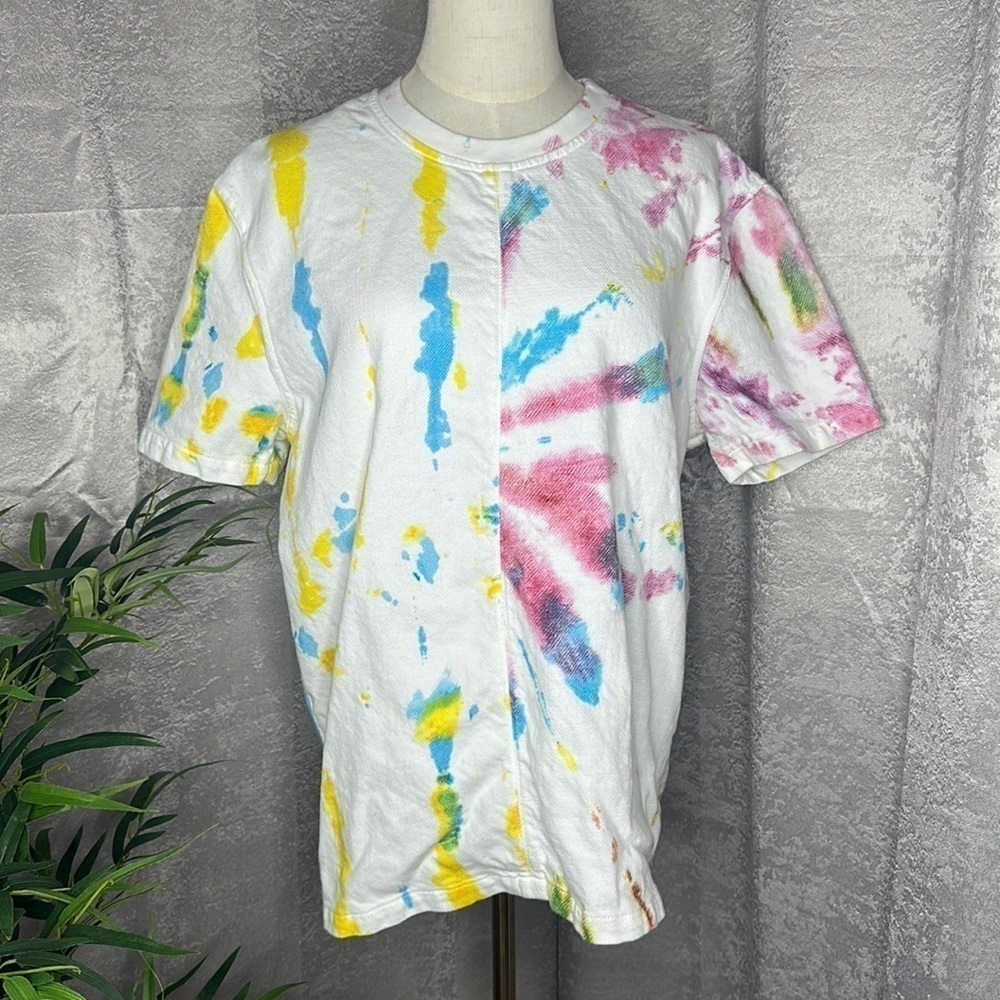 NEW Zara Multicolored Tie Dye Relaxed Fit Crew Neck Tee Mens Sz Small